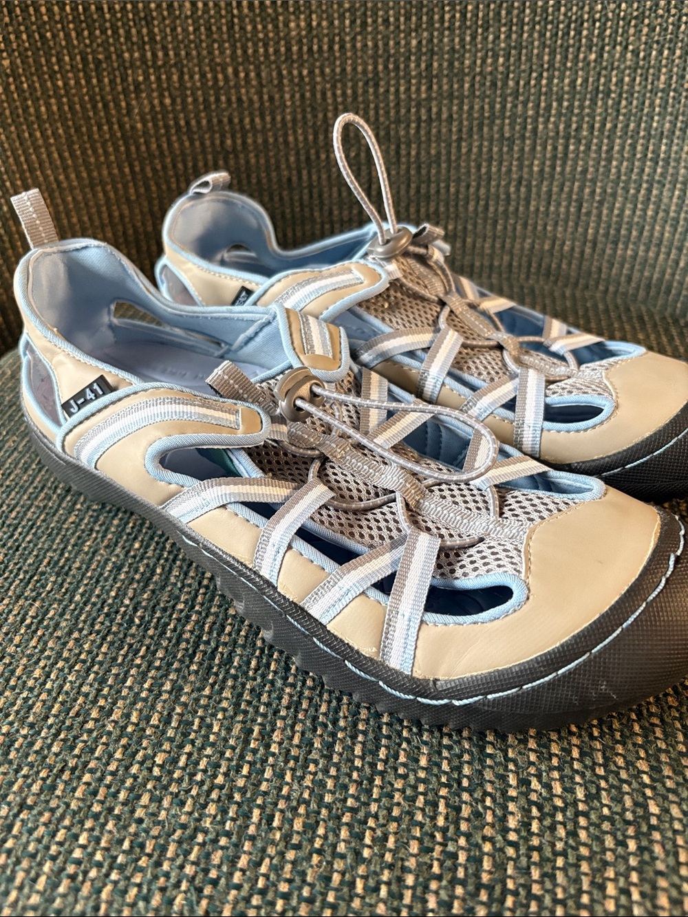 J-41 Women's Light Blue and Beige Outdoor Bungee Sandals